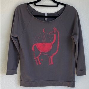 Next Level Apparel • Gray Sweatshirt with Hot Pink Llama Design • Small